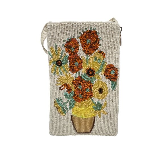 Bamboo Trading Flowers in Vase Beaded Club Bag Cell Phone Wallet Crossbody - Picture 2 of 6
